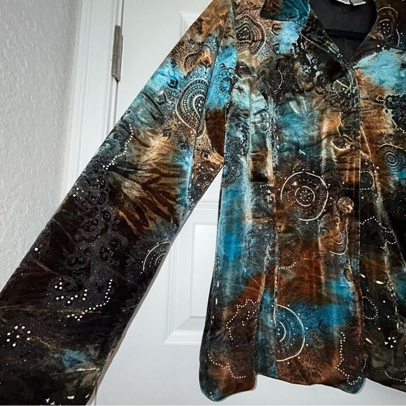 Vintage Chico’s Velour Ombre Print Metallic Button Front Jacket Coat Chicos - Picture 8 of 11